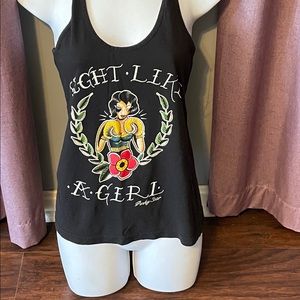 Women’s graphic tank. Razorback. Punky star.